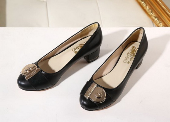 Ferragamo Shallow mouth Block heel Shoes Women--024